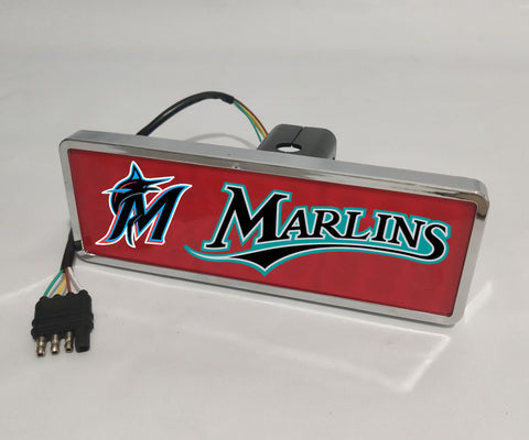 Miami Marlins MLB Rectangular Hitch Cover LED Brake Light for Trailer